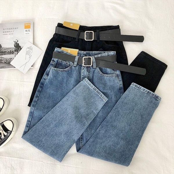 vintage high waist jeans women solid straight pants loose casual high street denim trousers pantalon femme plus size with belt, Blue
vintage high waist jeans women solid straight pants loose casual high street denim trousers pantalon femme plus size with belt, Blue