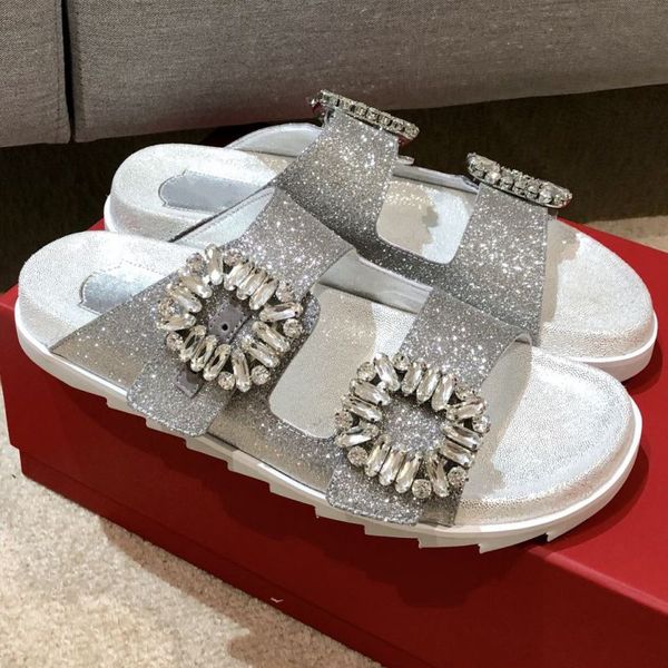 2022 designer slidy viv' leather slippers beach summer sandals with side diamond buckle women sandals, Black
2022 designer slidy viv' leather slippers beach summer sandals with side diamond buckle women sandals, Black