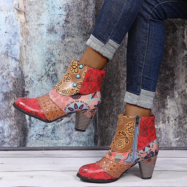 women's ankle boots retro printed ladies short boots female mixed color pu leather woman waterproof zipper footwear high quality, Black
women's ankle boots retro printed ladies short boots female mixed color pu leather woman waterproof zipper footwear high quality, Black