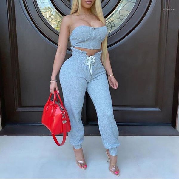 women tracksuit summer two piece set bandage fitness matching set strapless zip crop high waist pants streetwear outfits1, White
women tracksuit summer two piece set bandage fitness matching set strapless zip crop high waist pants streetwear outfits1, White
