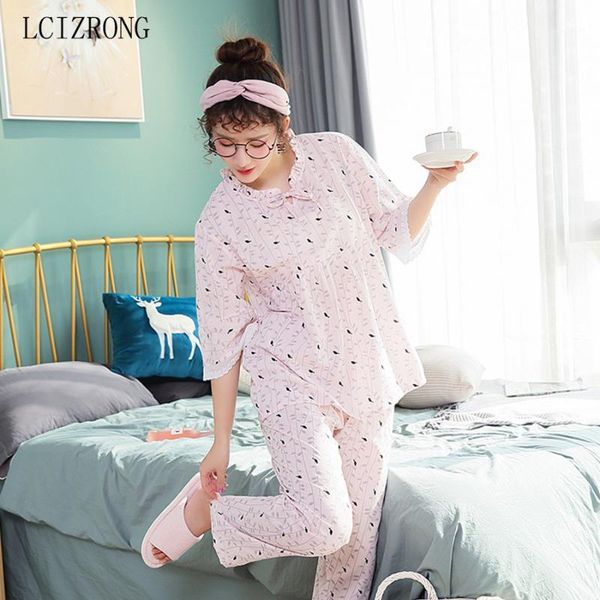 women's sleepwear fashion print 2 pieces pajamas sets women sweet ruffle lace + long pants nightgown plus size home clothes female1, Black;red 
women's sleepwear fashion print 2 pieces pajamas sets women sweet ruffle lace + long pants nightgown plus size home clothes female1, Black;red