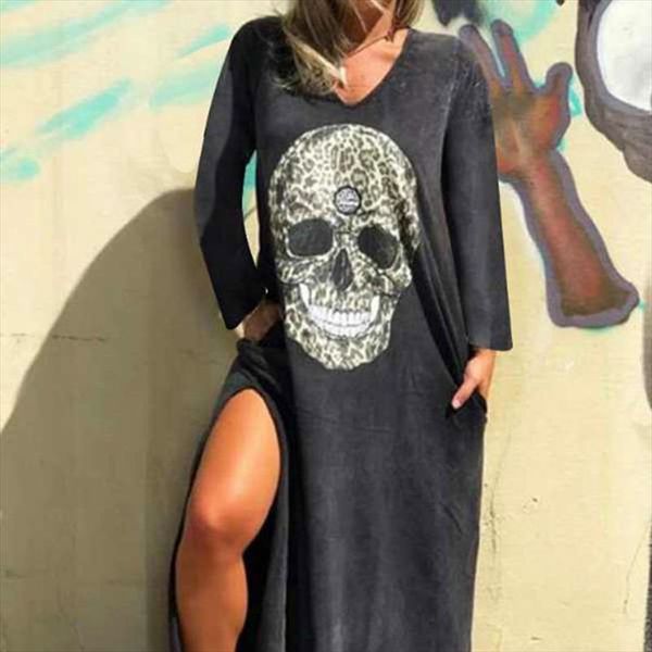 female loose halter neck sleeveless skull print women dress street fashion side high split flower print bandage summer dress, Black;gray
female loose halter neck sleeveless skull print women dress street fashion side high split flower print bandage summer dress, Black;gray