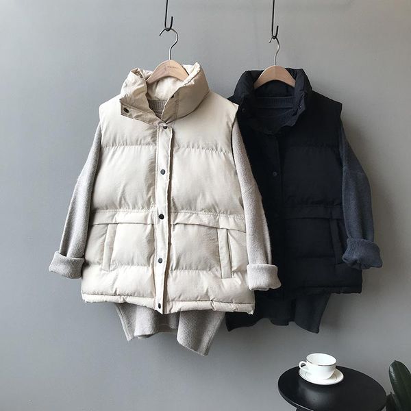women's vests 2021 winter solid colour loose vest drawstring stand collar cotton padded windproof fashion warm waistcoat, Black;white
women's vests 2021 winter solid colour loose vest drawstring stand collar cotton padded windproof fashion warm waistcoat, Black;white