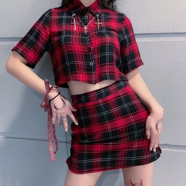 rosetic harajuku plaid 2 piece sets women streetwear shirt crop mini skirt vintage school casual gothic summer outfits, White
rosetic harajuku plaid 2 piece sets women streetwear shirt crop mini skirt vintage school casual gothic summer outfits, White