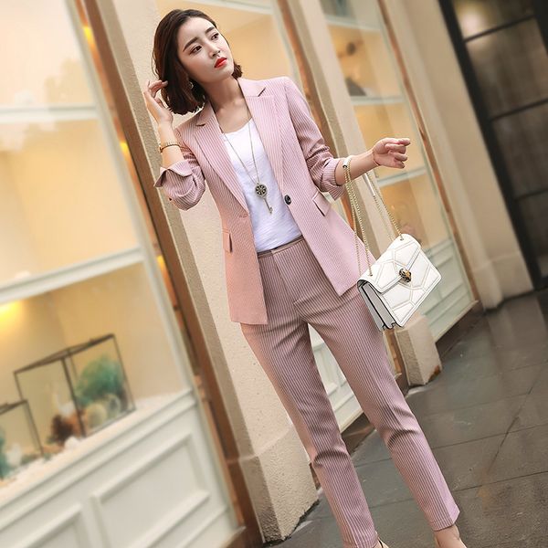 suits women work pink pant suits 2 piece set women single buckle striped blazer jacket+trouser office lady suit feminino q1215, White;black
suits women work pink pant suits 2 piece set women single buckle striped blazer jacket+trouser office lady suit feminino q1215, White;black
