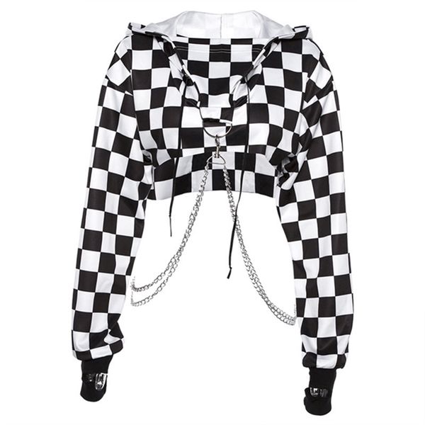 women casual streetwear hoodie crop jumper pullover chain stitching short loose sweatshirt plaid shirt y200915, Black
women casual streetwear hoodie crop jumper pullover chain stitching short loose sweatshirt plaid shirt y200915, Black