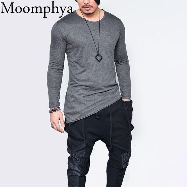 

moomphya 2018 men hip hop long sleeve t shirt asymmetrical longline hem t-shirt men tshirt streetwear funny t shirts1, White;black