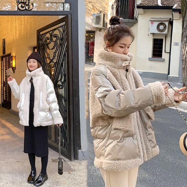 women's down & parkas lamb wool splicing cotton jacket women short fur one small korean padded winter, Black
women's down & parkas lamb wool splicing cotton jacket women short fur one small korean padded winter, Black