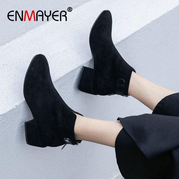 boots emmayer ankle for women square heel kid suede basic round toe shoes winter short plush size 34-391, Black 
boots emmayer ankle for women square heel kid suede basic round toe shoes winter short plush size 34-391, Black