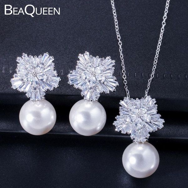beaqueen fashion white gold color ladies gift cubic zircon stone earring pendant necklace pearl jewelry set for women js040, Silver
beaqueen fashion white gold color ladies gift cubic zircon stone earring pendant necklace pearl jewelry set for women js040, Silver