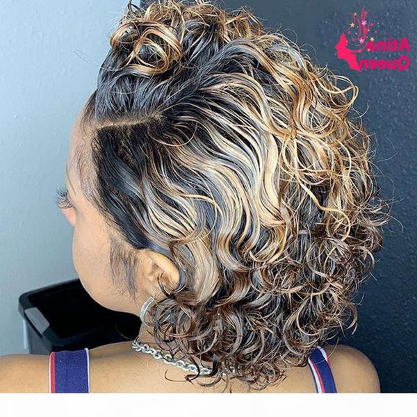 bob short deep curly lace front colored ombre pixie cut human hair wigs preplucked bleached knots remy honey blonde wig, Black;brown
bob short deep curly lace front colored ombre pixie cut human hair wigs preplucked bleached knots remy honey blonde wig, Black;brown