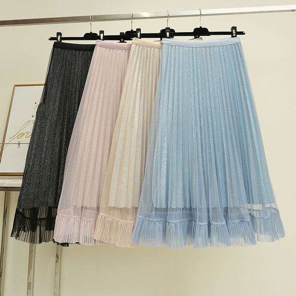 spring new mid-length elastic waist stitching bright silk pleated skirt y1214, Black
spring new mid-length elastic waist stitching bright silk pleated skirt y1214, Black