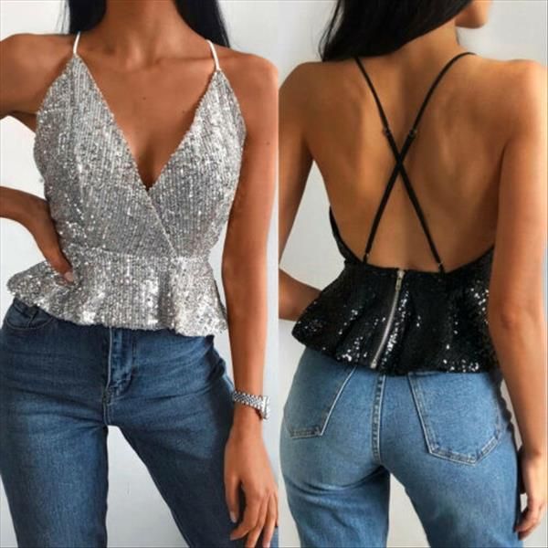 new fashion women bling sequined strapless deep v neck sling sleeveless backless ruffles tank lady summer casual s xl, White
new fashion women bling sequined strapless deep v neck sling sleeveless backless ruffles tank lady summer casual s xl, White
