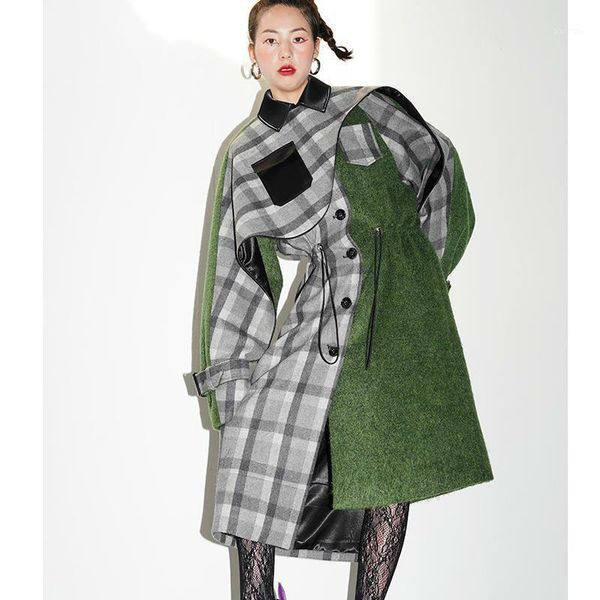 women woolen coat plaid patchwork winter woolen jacket asymmetric wool coats outwear loose long overcoat autumn winterxn791, Black
women woolen coat plaid patchwork winter woolen jacket asymmetric wool coats outwear loose long overcoat autumn winterxn791, Black