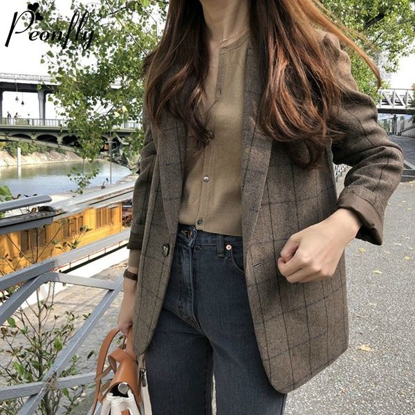 peonfly spring korean vintage plaid blazers women fashion loose notched single button blazer female casual coat blazer feminino 201023, White;black
peonfly spring korean vintage plaid blazers women fashion loose notched single button blazer female casual coat blazer feminino 201023, White;black