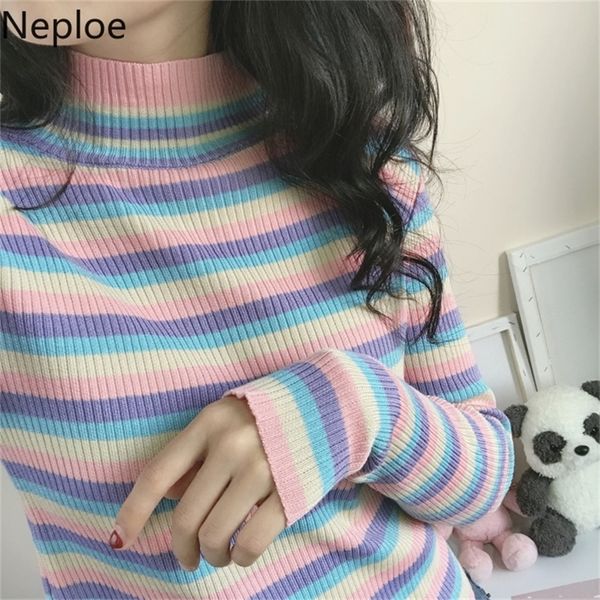 neploe rainbow striped bottom knitwear autumn winter slim short knitted long sleeve half turtleneck sweater femme 56527 y200910, White;black
neploe rainbow striped bottom knitwear autumn winter slim short knitted long sleeve half turtleneck sweater femme 56527 y200910, White;black