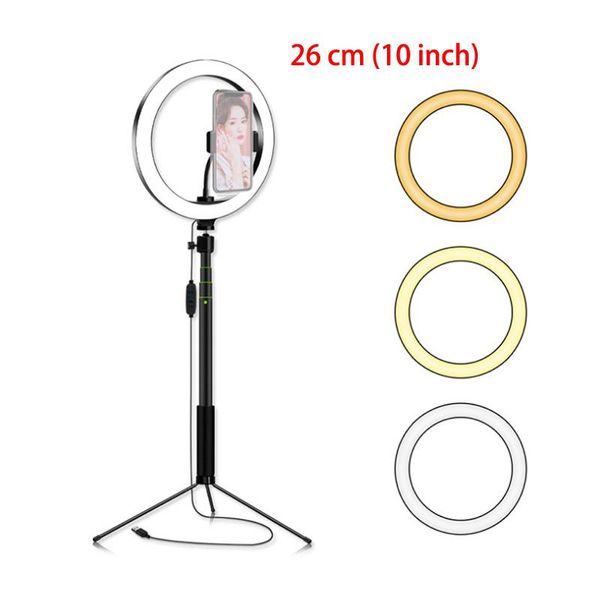 10in/26cm Led Ring Light Pgraphy Lamp With 3 In 1 Tripod Selfie Stick Led Video Light For Live Youtube Makeup Video Usb Plug