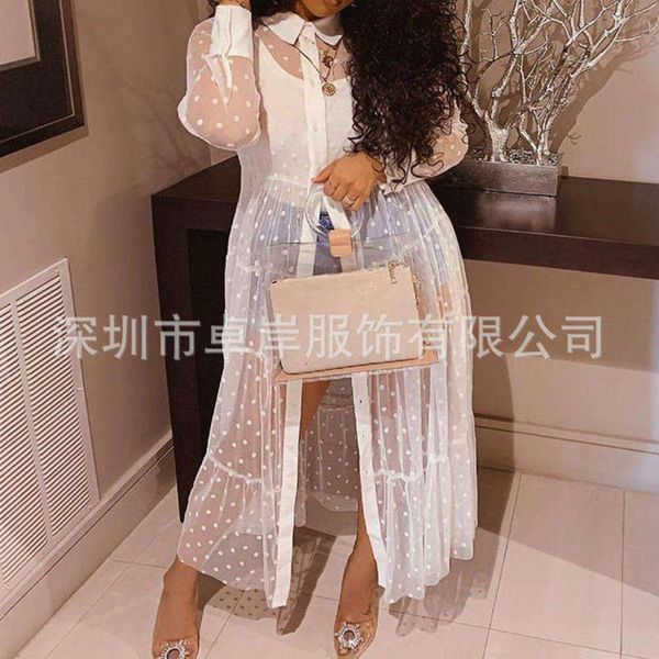 new women's summer fashion lapel 2020 polka dot silk mesh long sleeve sunscreen dress, Black;gray
new women's summer fashion lapel 2020 polka dot silk mesh long sleeve sunscreen dress, Black;gray