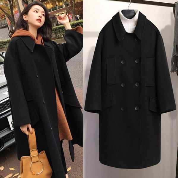 women's wool & blends 2021 autumn winter women fashion thick warm woolen coat female long sleeve solid elegant casual medium q266, Black
women's wool & blends 2021 autumn winter women fashion thick warm woolen coat female long sleeve solid elegant casual medium q266, Black