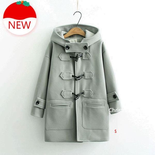 long woolen coat hooded student small coat cow horn buckles coats women autumn and winter, Black
long woolen coat hooded student small coat cow horn buckles coats women autumn and winter, Black