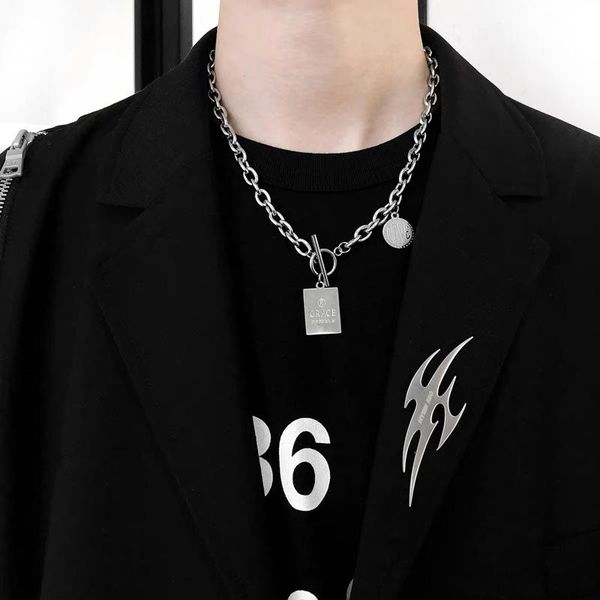 chains harajuku dark wind hiphop round square card combination letters stainless steel short necklace titanium clavicle chain ot, Silver
chains harajuku dark wind hiphop round square card combination letters stainless steel short necklace titanium clavicle chain ot, Silver