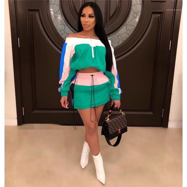 two piece outfits fashion panelled slash neck two piece sets casual comtrast color women designer tracksuits women, White
two piece outfits fashion panelled slash neck two piece sets casual comtrast color women designer tracksuits women, White