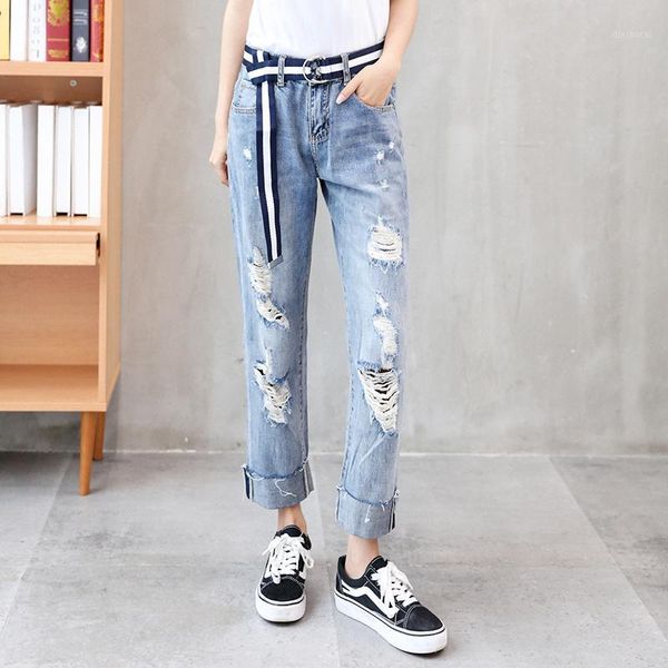 rotten holes straight jeans easy new spring 2019 ninth pants bf straight trousers with high waist1, Blue
rotten holes straight jeans easy new spring 2019 ninth pants bf straight trousers with high waist1, Blue