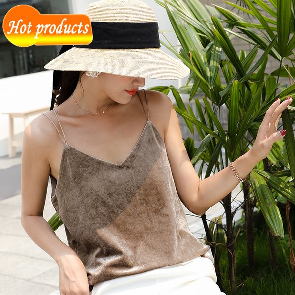 spaghetti strap female halter cleavage v basic retro gold velvet tank with no sleeves casual women's regatta streetwear m2v6, White
spaghetti strap female halter cleavage v basic retro gold velvet tank with no sleeves casual women's regatta streetwear m2v6, White