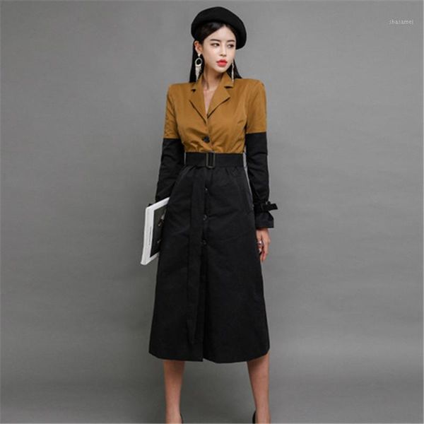 new arrival women's fashion holiday comfortable trench coat professional ol women's color collision splicing slim long trench1, Black
new arrival women's fashion holiday comfortable trench coat professional ol women's color collision splicing slim long trench1, Black