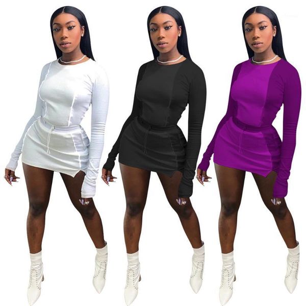 2020 new casual suit european and american women's stitching solid color t-shirt skirt two-piece set1, Gray
2020 new casual suit european and american women's stitching solid color t-shirt skirt two-piece set1, Gray
