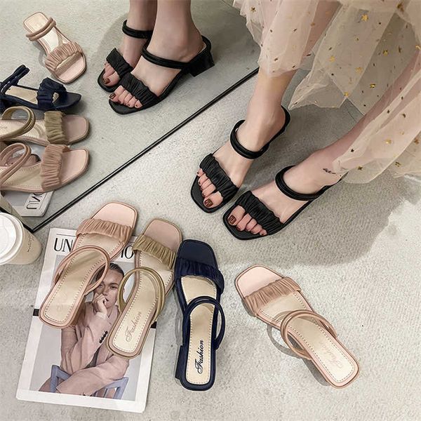 new thick heels sandals two fashion versatile net red ins society wear half slippers women's summer, Black
new thick heels sandals two fashion versatile net red ins society wear half slippers women's summer, Black