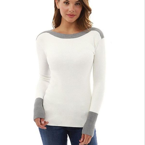 women calsual long sleeve color collision knitting sweater blouse winter ladies o-neck sweater women casual slim sweaters, White;black
women calsual long sleeve color collision knitting sweater blouse winter ladies o-neck sweater women casual slim sweaters, White;black