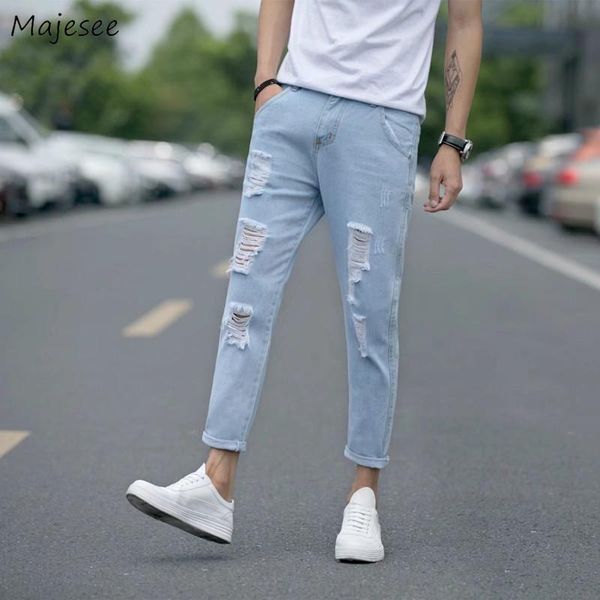 men jeans denim solid simple hole slim straight all-match students korean fashion breathable casual daily comfortable streetwear, Blue
men jeans denim solid simple hole slim straight all-match students korean fashion breathable casual daily comfortable streetwear, Blue