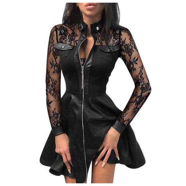 casual dresses party dress women lace patchwork zipper design leather mini fashion punk style ladies vestidos robe femme 5xl, Black;gray 
casual dresses party dress women lace patchwork zipper design leather mini fashion punk style ladies vestidos robe femme 5xl, Black;gray