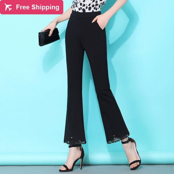 formal office ol high waist women's slight breeches flare capris for women plus size pants, Black;white
formal office ol high waist women's slight breeches flare capris for women plus size pants, Black;white