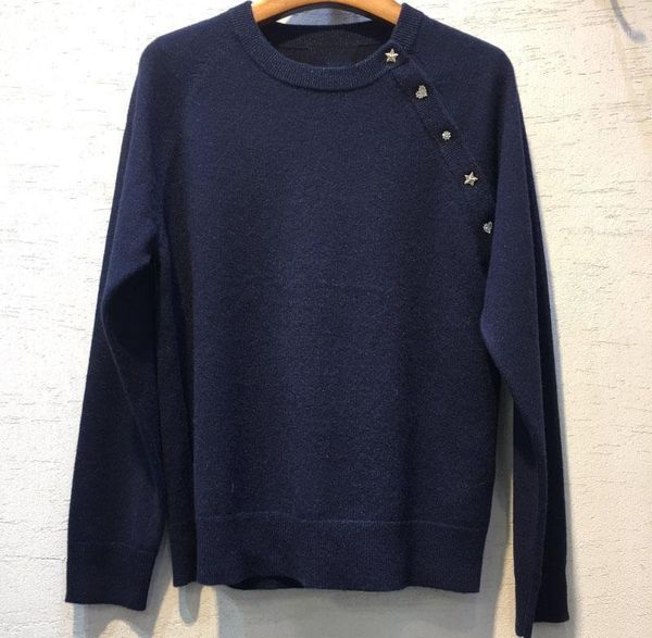 woman navy blue cashmere round neck shoulder gem buttons long sleeves fashion jumper 2020 fall new1, White;black
woman navy blue cashmere round neck shoulder gem buttons long sleeves fashion jumper 2020 fall new1, White;black