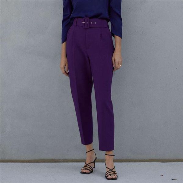 factory sell womens purple office pant trousers high waist straight suit pants belt female zora solid pocket pant streetwear, Black;white
factory sell womens purple office pant trousers high waist straight suit pants belt female zora solid pocket pant streetwear, Black;white