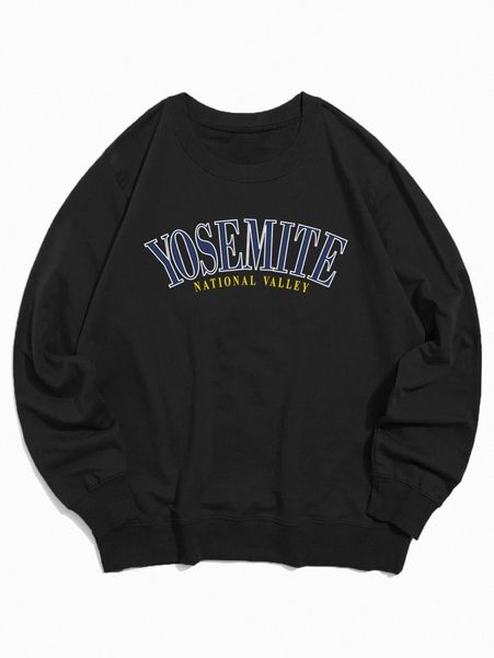 romwe guys letter round neck sweatshirt f9za#, Black