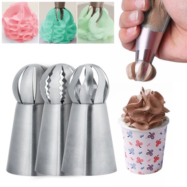 

3pc/set russian icing piping stainless steel flower cream pastry tips nozzles bag cupcake cake decorating tools q1218