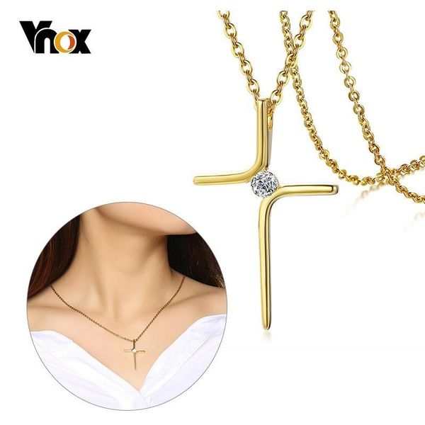 vnox temperament cross pendants for women necklace gold tone stainless steel cz stone slim cross female party jewels, Silver
vnox temperament cross pendants for women necklace gold tone stainless steel cz stone slim cross female party jewels, Silver