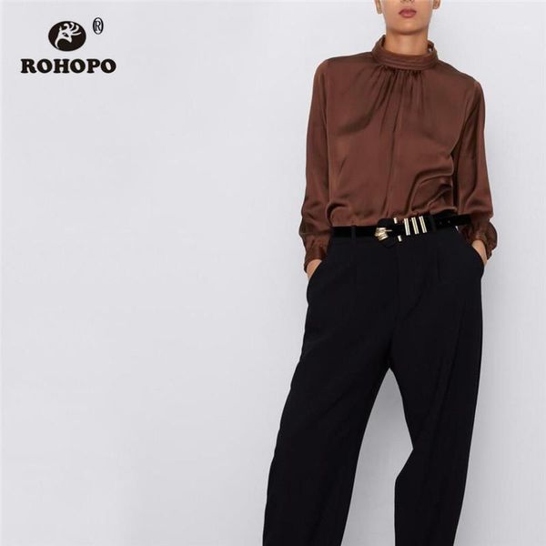 women's blouses & shirts rohopo brown white stain long sleeve blouse turtleneck button closure soft pullover silky elegant solid blusa
women's blouses & shirts rohopo brown white stain long sleeve blouse turtleneck button closure soft pullover silky elegant solid blusa