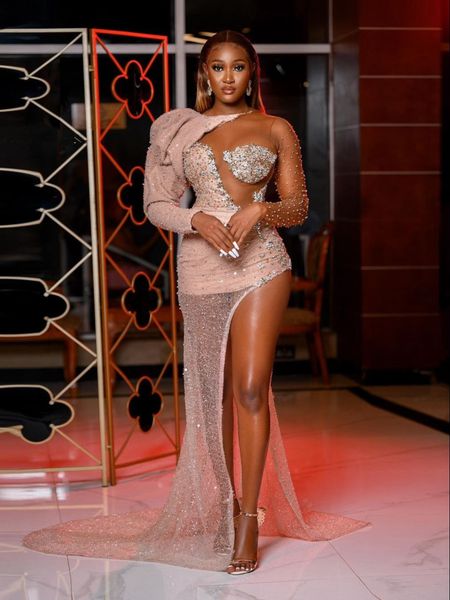 illusion evening dresses long sleeves puffy crystals beaded side split sheer see thru women aso ebi prom dress, Black;red
illusion evening dresses long sleeves puffy crystals beaded side split sheer see thru women aso ebi prom dress, Black;red