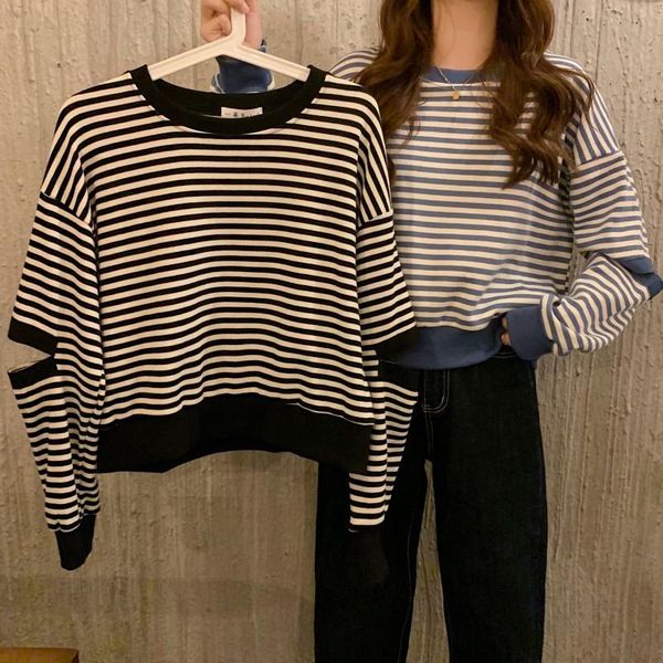 women's hoodies & sweatshirts women hipster striped loose sweatshirt hollow out spring autumn korean fashion female crop oversize, Black
women's hoodies & sweatshirts women hipster striped loose sweatshirt hollow out spring autumn korean fashion female crop oversize, Black