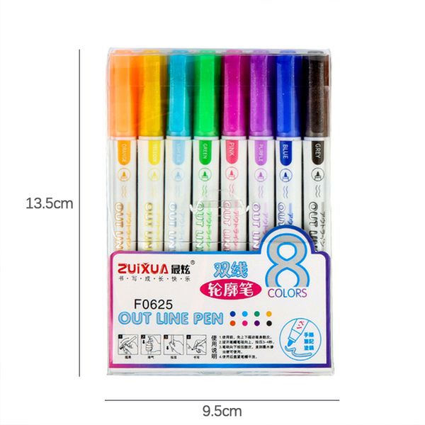 8 colors outline metallic markers double line magic shimmer paint pens set for kids adults drawing art signature coloring pens
8 colors outline metallic markers double line magic shimmer paint pens set for kids adults drawing art signature coloring pens