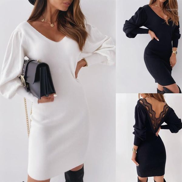 2020 fashion women black white lace patchwork backless ruff sleeve slim bodycon dress long sleeve women winter dress1, Black;gray
2020 fashion women black white lace patchwork backless ruff sleeve slim bodycon dress long sleeve women winter dress1, Black;gray