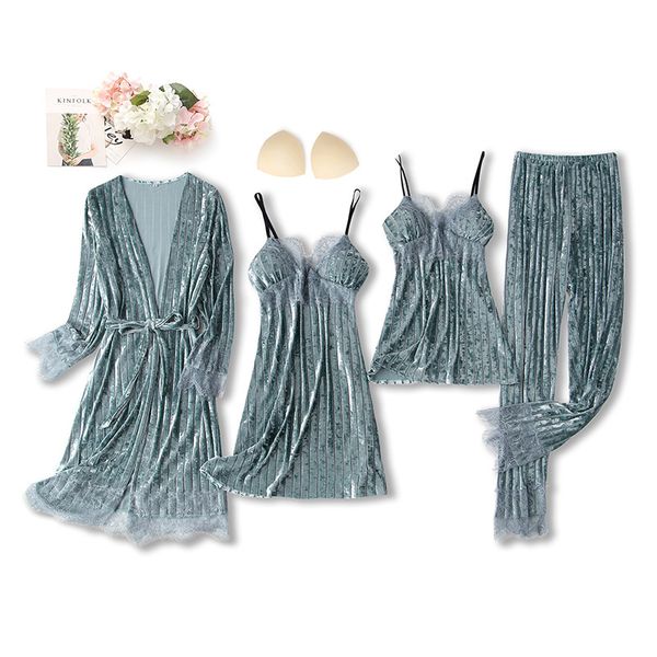 4PCS Pajamas Set Women Sleepwear Casual Intimate Lingerie Pijamas Suit Velvet Kimono Bathrobe Gown Homewear Soft Nightwear, Pink
4PCS Pajamas Set Women Sleepwear Casual Intimate Lingerie Pijamas Suit Velvet Kimono Bathrobe Gown Homewear Soft Nightwear, Pink