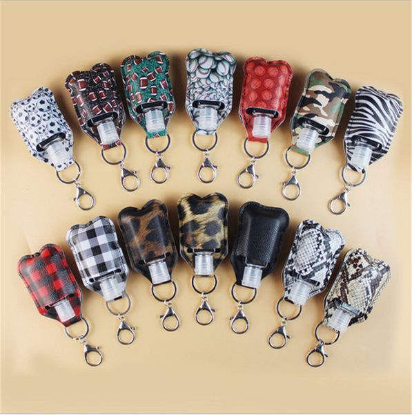 Hand Sanitizer Holder Keychain Bottle Case Covers With Metal Clip Key Rings Key Chain Bag Pendant Plaid Leopard Snake Skin Ball Gamese121003