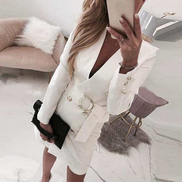 office lady autumn long sleeve deep v neck buttons belt slim mini formal dress, Black;gray
office lady autumn long sleeve deep v neck buttons belt slim mini formal dress, Black;gray