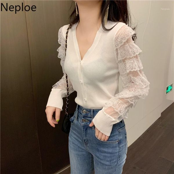 neploe woman slim mesh stitching ruffled knitting cardigans single breasted v-neck sweater coat korean sweet jumper 553781, White
neploe woman slim mesh stitching ruffled knitting cardigans single breasted v-neck sweater coat korean sweet jumper 553781, White