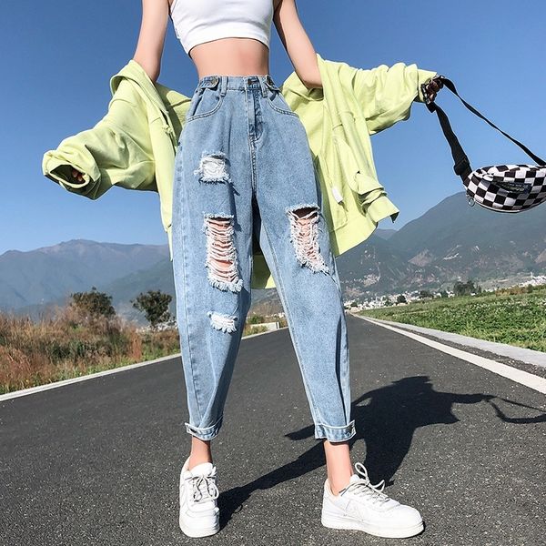 plus size boyfriend destroy high waisted harem loose style ripped for women casual distressed jeans 201029, Blue
plus size boyfriend destroy high waisted harem loose style ripped for women casual distressed jeans 201029, Blue